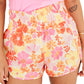 Orange Boho Floral Shirred High Waist Casual Shorts - Ballimart