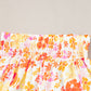 Orange Boho Floral Shirred High Waist Casual Shorts - Ballimart