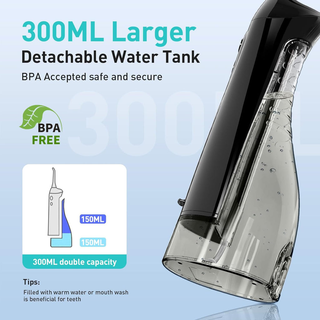 COSLUS Water Dental Flosser, Portable Cordless Oral Irrigator 300ML, Rechargeable IPX7 Waterproof Electric Water Flossing Machine for Teeth Cleaning, Travel-Ready, Long Battery Life - Ballimart
