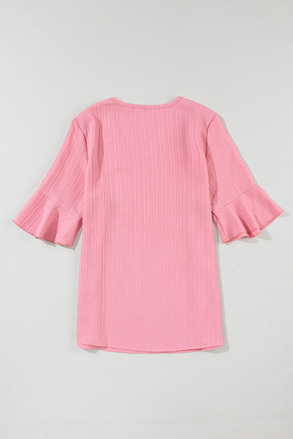 Peach Blossom Ruffled Half Sleeve V Neck Textured Top - Ballimart