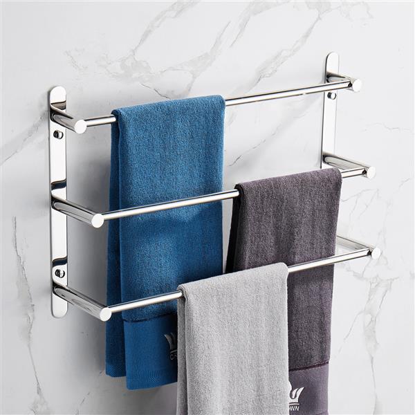 THREE Stagger Layers Towel Rack SUS304 Stainless Steel Hand Polishing Mirror Polished Finished Bathroom Accessories Set Three Towel Bars 19.6 inch bars KJWY004-50CM - Ballimart
