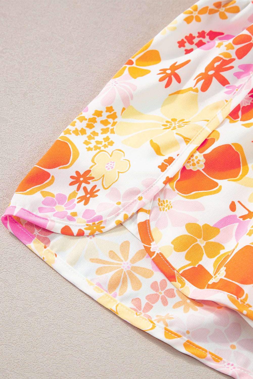Orange Boho Floral Shirred High Waist Casual Shorts - Ballimart