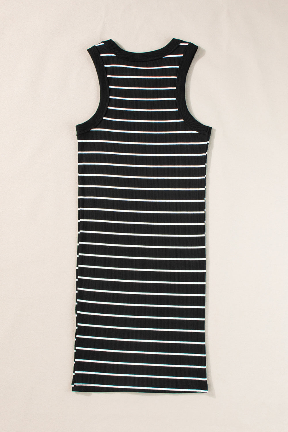 Black Stripe Ribbed Knit Tank Mini Dress - Ballimart