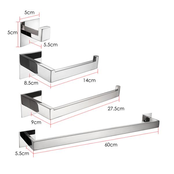 Strong Viscosity Adhesive 4 Pieces Bathroom Accessories Set Without Drilling Silver Brushed Towel Bar Set Holder Rack Robe Hook Tissue Toilet Paper Holder Rustproof 304 Stainless Steel KJ715PRO-4YIN