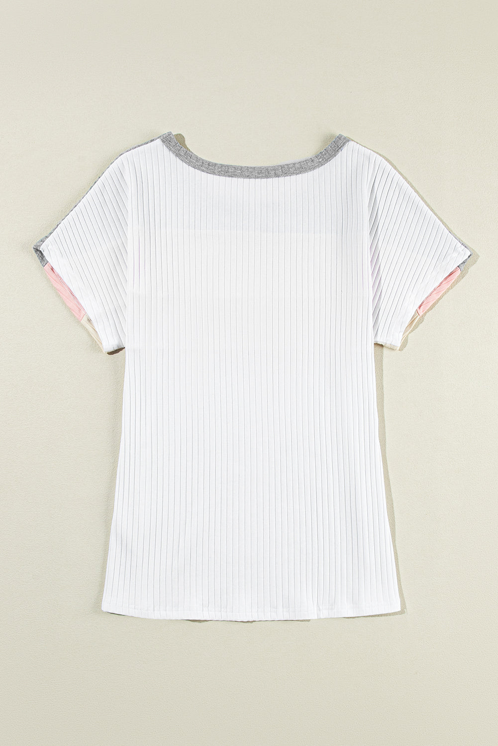 White Ribbed Color Block Patchwork T-shirt - Ballimart