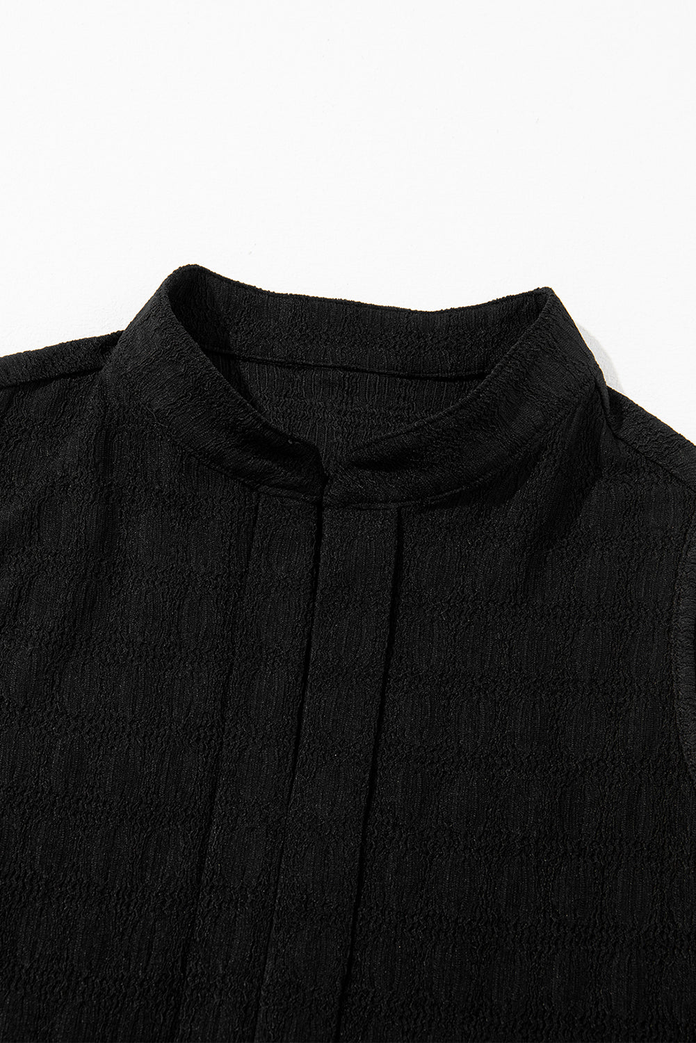 Black Lattice Textured Split Neck Tank Top - Ballimart