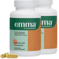 Two bottles of 'emma' dietary supplements with capsules on a white background