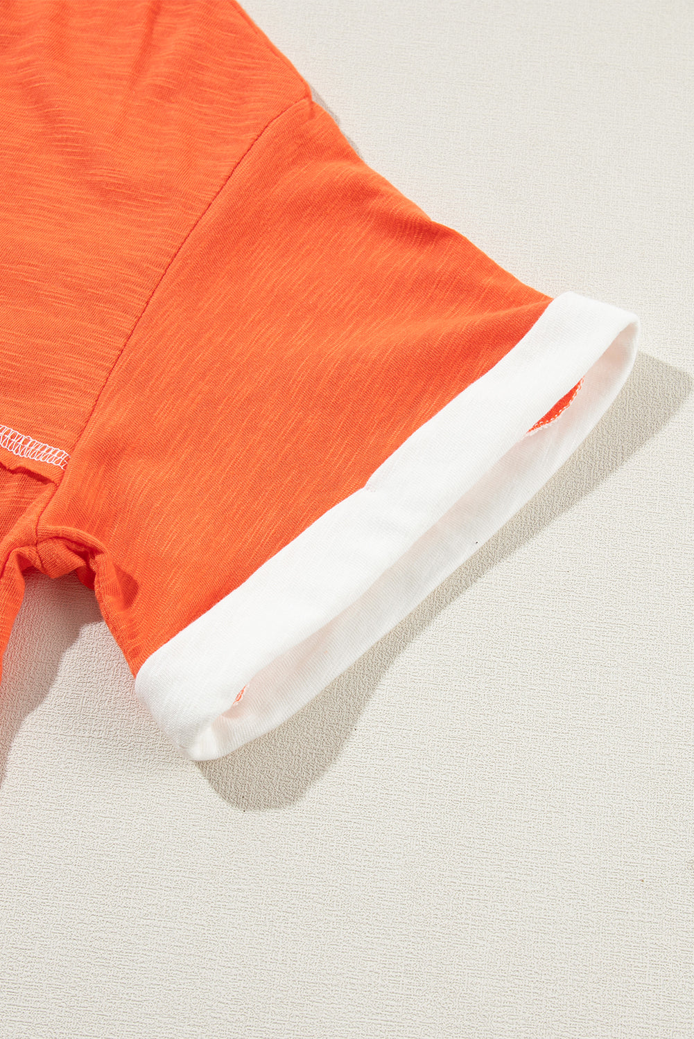 Grapefruit Orange Contrast Trim Exposed Seam V Neck T-shirt - Ballimart