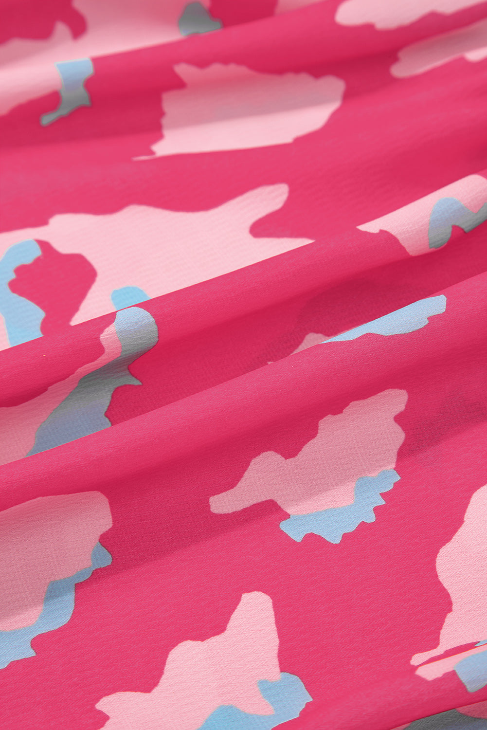 Rose Abstract Print Smocked Puff Sleeve V Neck Blouse - Ballimart