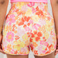 Orange Boho Floral Shirred High Waist Casual Shorts - Ballimart