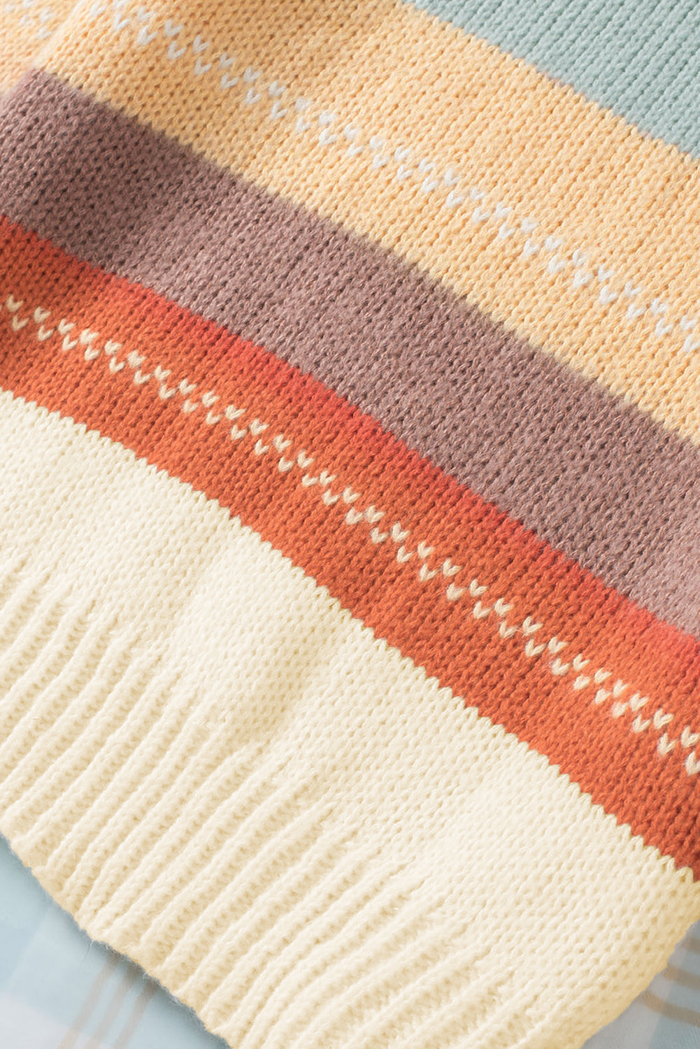 Crew Neck Drop-shoulder Striped Color Block Sweater - Ballimart