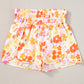 Orange Boho Floral Shirred High Waist Casual Shorts - Ballimart