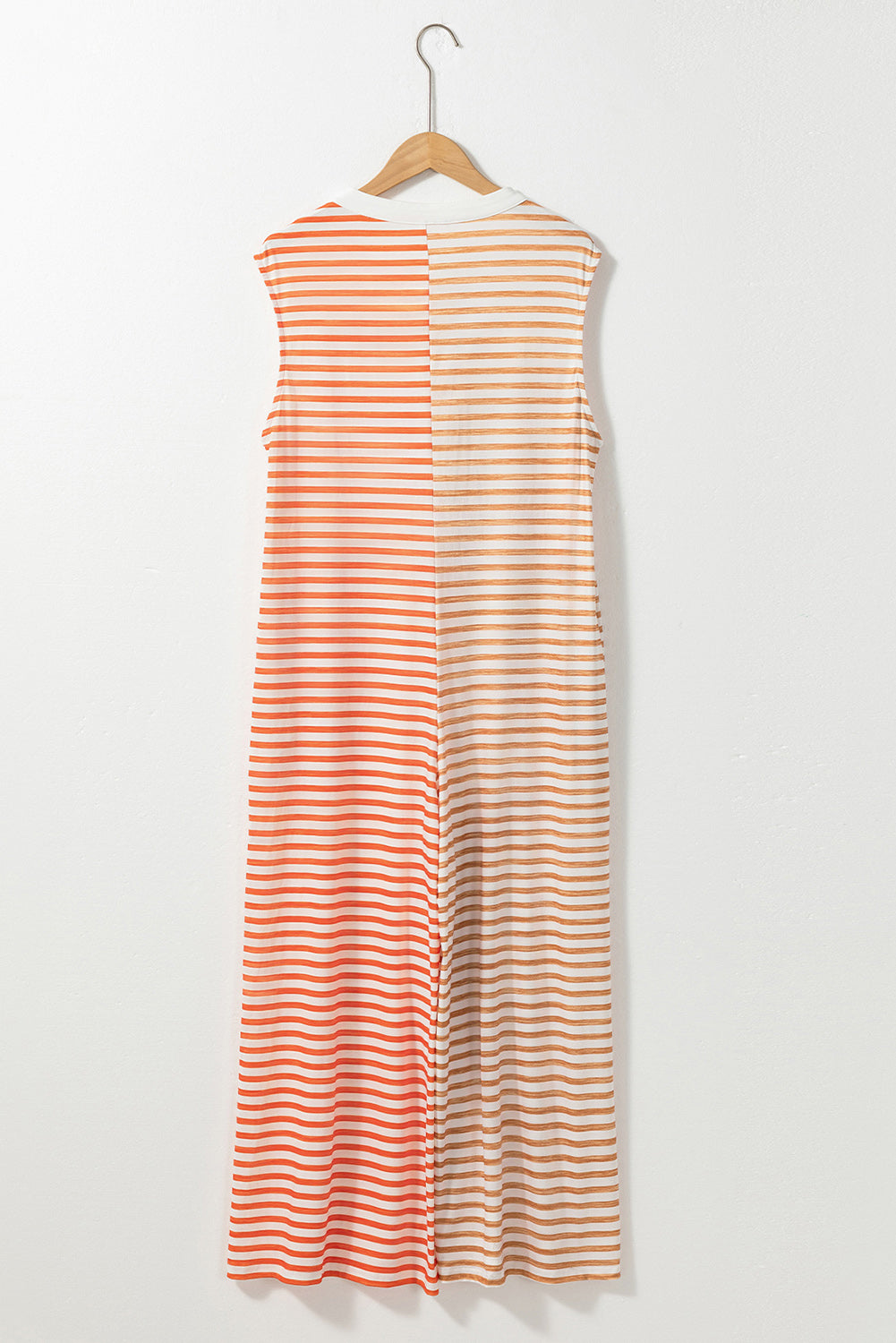 Orange Stripe Oversized Buttoned Front Sleeveless Wide Leg Jumpsuit - Ballimart