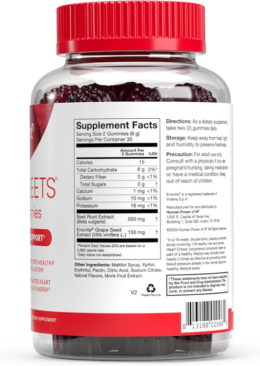 HumanN SuperBeets Heart Gummies 3-Pack – Sugar-Free Beetroot & Grape Seed Extract for Heart Health, Energy & Circulation – Pomegranate Berry Flavor, 60 Gummies Each