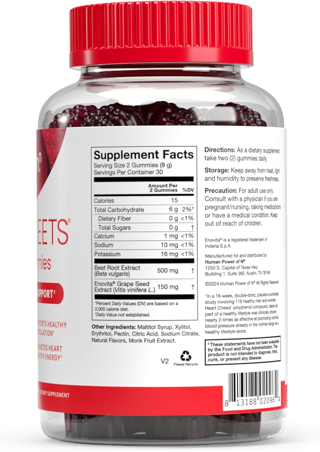 HumanN SuperBeets Heart Gummies 3-Pack – Sugar-Free Beetroot &amp; Grape Seed Extract for Heart Health, Energy &amp; Circulation – Pomegranate Berry Flavor, 60 Gummies Each