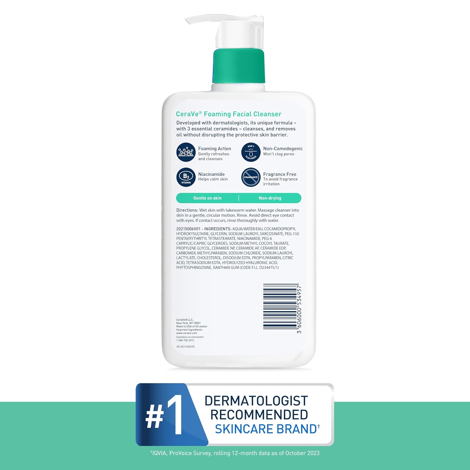 CeraVe Foaming Facial Cleanser - 19 oz | Hyaluronic Acid, Ceramides & Niacinamide for Oil Control