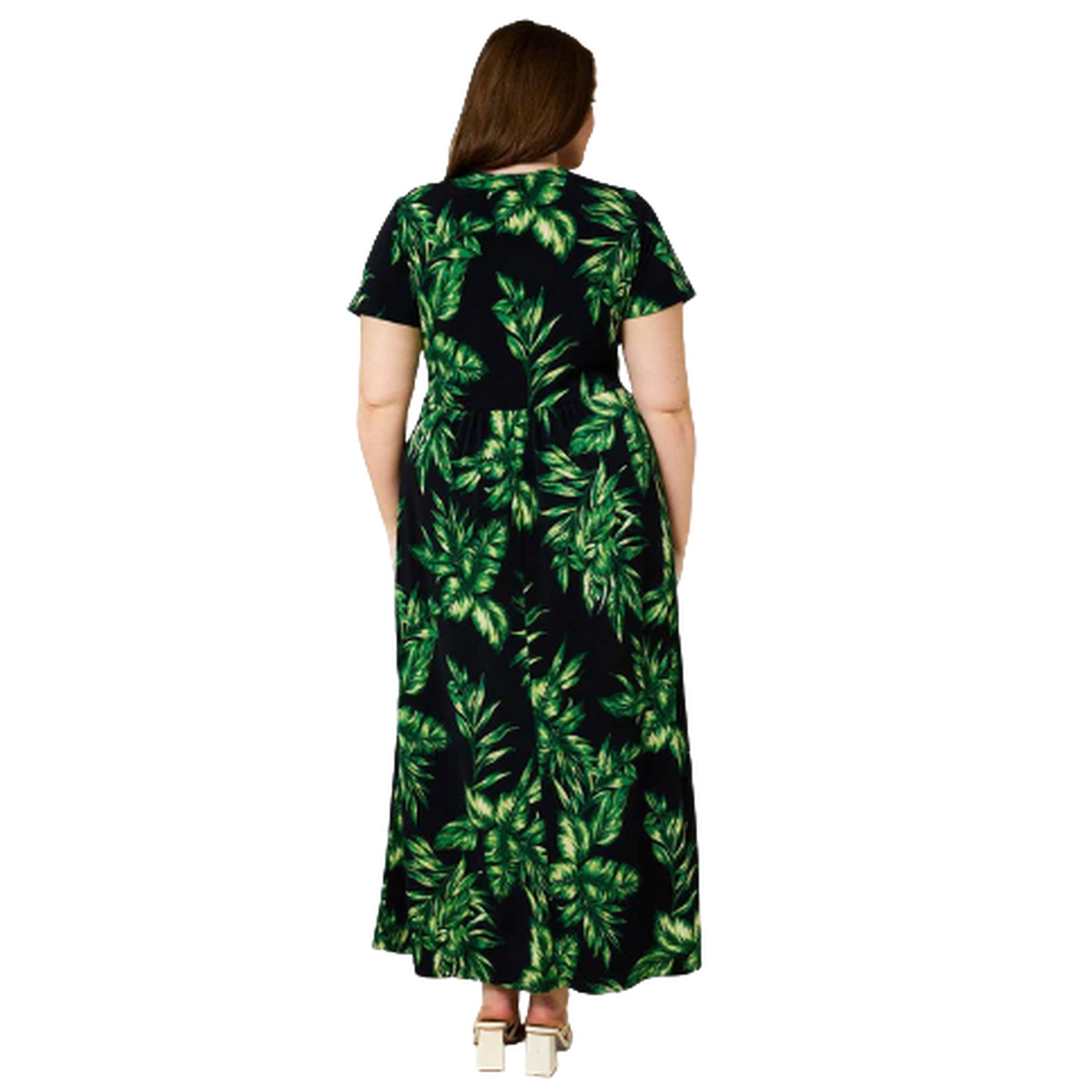 Plus Size Short Sleeve Front Twist Tropical Maxi Dress