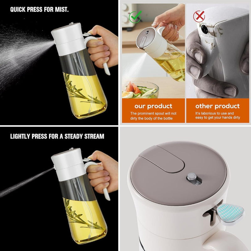 Glass Olive Oil Dispenser Bottle & Oil Sprayer Bottle 2 In 1 for Kitchen Cooking, Auto Flip Cap, 18oz White