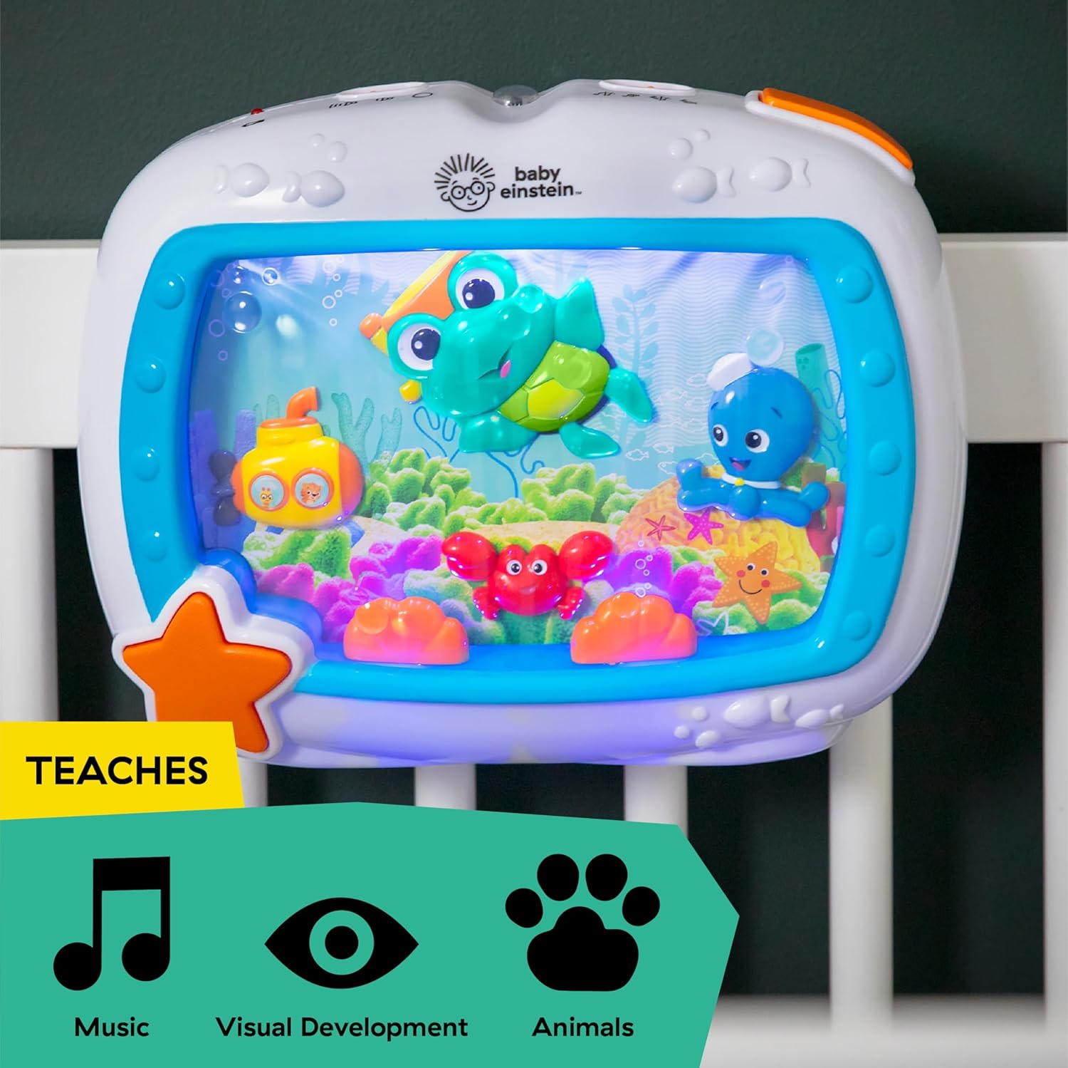 Baby Einstein Sea Dreams Soother – Musical Crib Toy & Sound Machine for Newborns with Nighttime Ocean Sounds, Lights & Remote Control