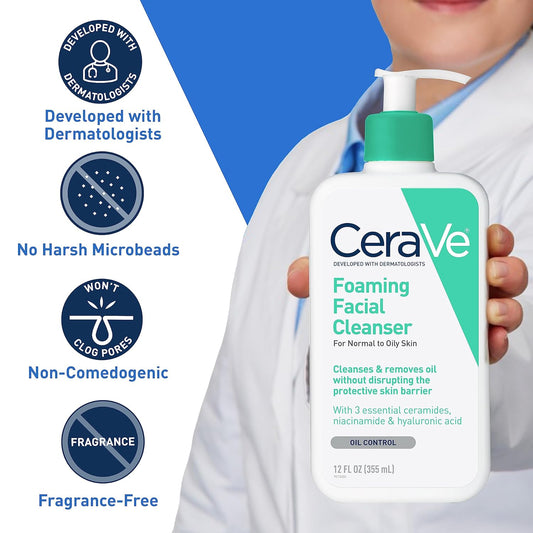 CeraVe Foaming Facial Cleanser - 19 oz | Hyaluronic Acid, Ceramides & Niacinamide for Oil Control - Ballimart