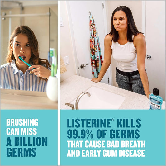 Listerine Cool Mint Mouthwash, 2-Pack – 1L Antiseptic Mouthwash for Bad Breath, Plaque & Gingivitis, Clinically Proven Germ Protection