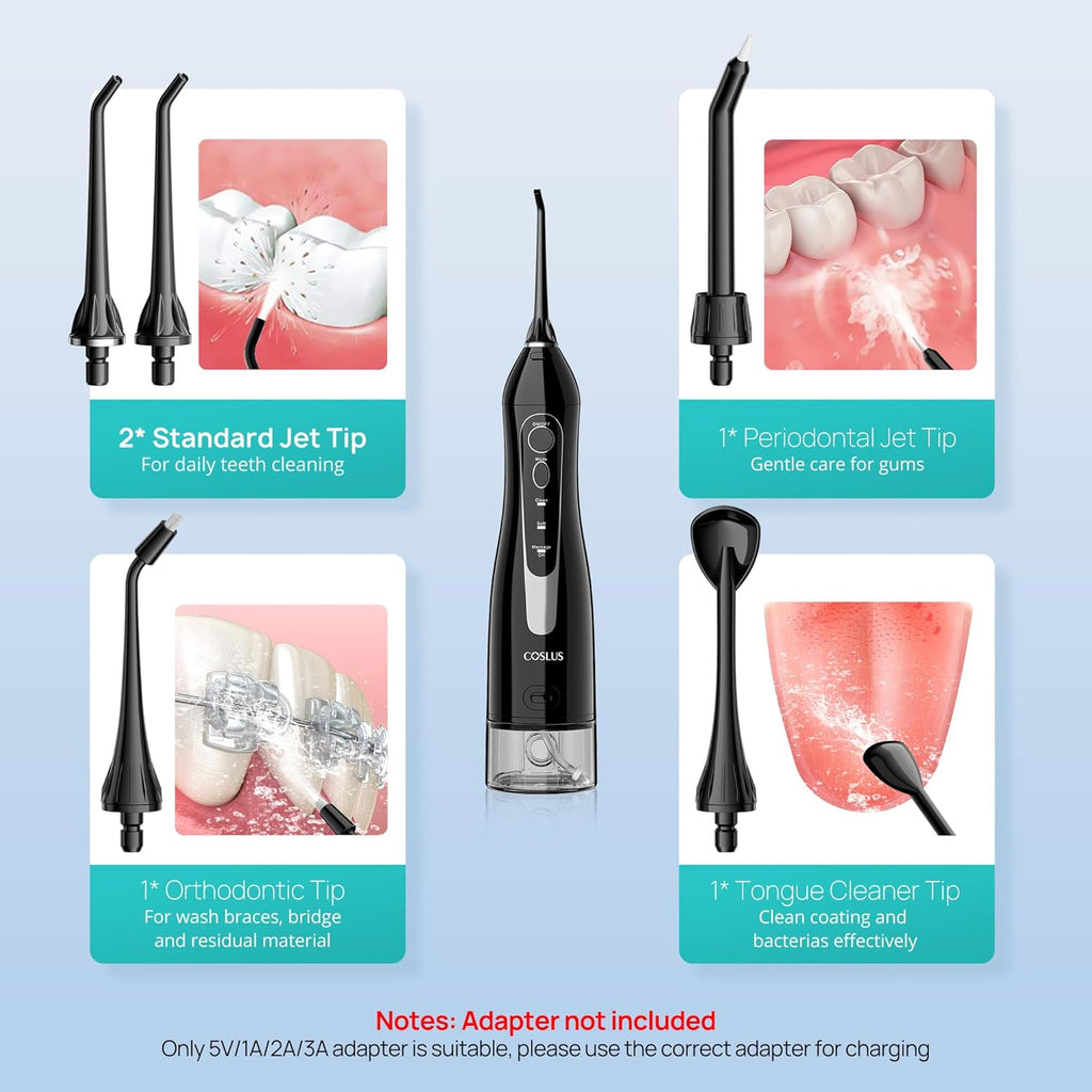 COSLUS Water Dental Flosser, Portable Cordless Oral Irrigator 300ML, Rechargeable IPX7 Waterproof Electric Water Flossing Machine for Teeth Cleaning, Travel-Ready, Long Battery Life - Ballimart