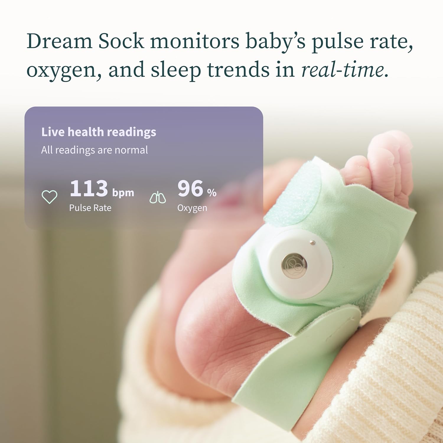 Owlet Dream Sock® - FDA-Cleared Smart Baby Monitor | Track Pulse Rate & Oxygen | Notifications for Infants 1-18 Months - Ballimart