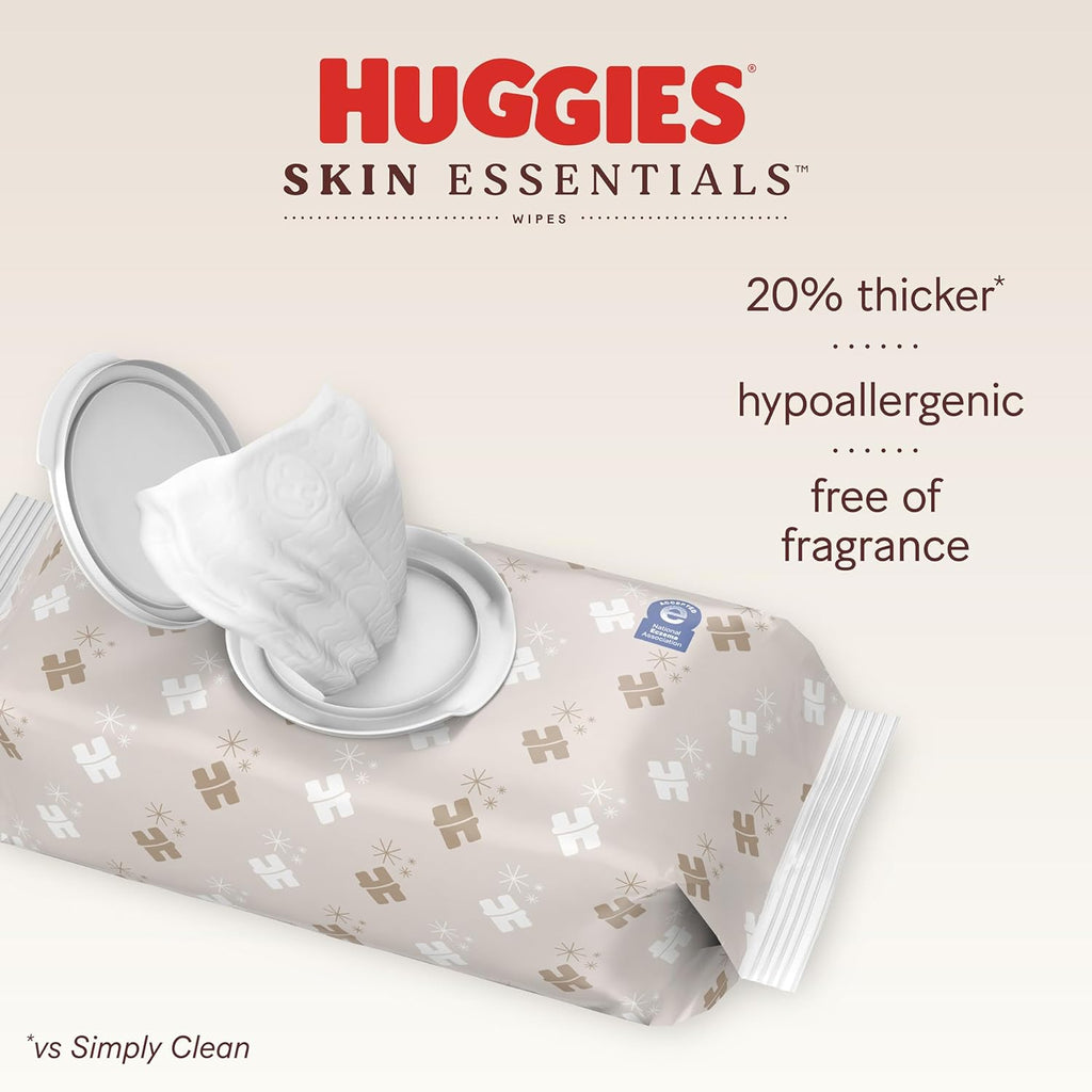 Huggies Skin Essentials Baby Wipes - Hypoallergenic, 99% Water | 336 Wipes (6 Flip Top Packs)