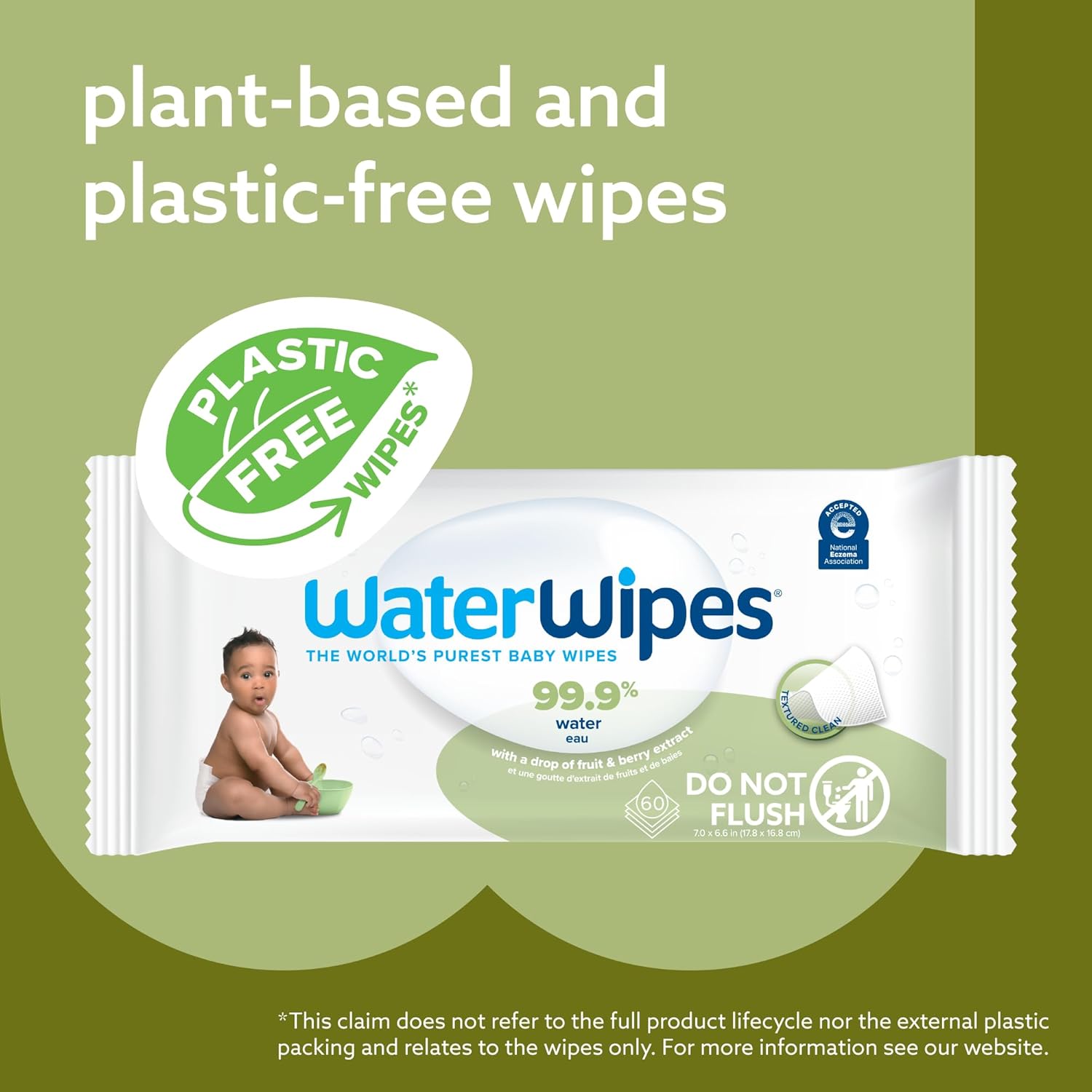 WaterWipes Plastic-Free Textured Clean Baby & Toddler Wipes - 99.9% Water-Based, Unscented, Hypoallergenic, Sensitive Skin Safe | 60 Count (12 Packs)