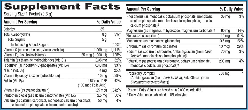 Emergen-C Immune+ Triple Action Powder – 1000mg Vitamin C, BetaVia®, B Vitamins &amp; Antioxidants – Super Orange Flavor – 50 Packets