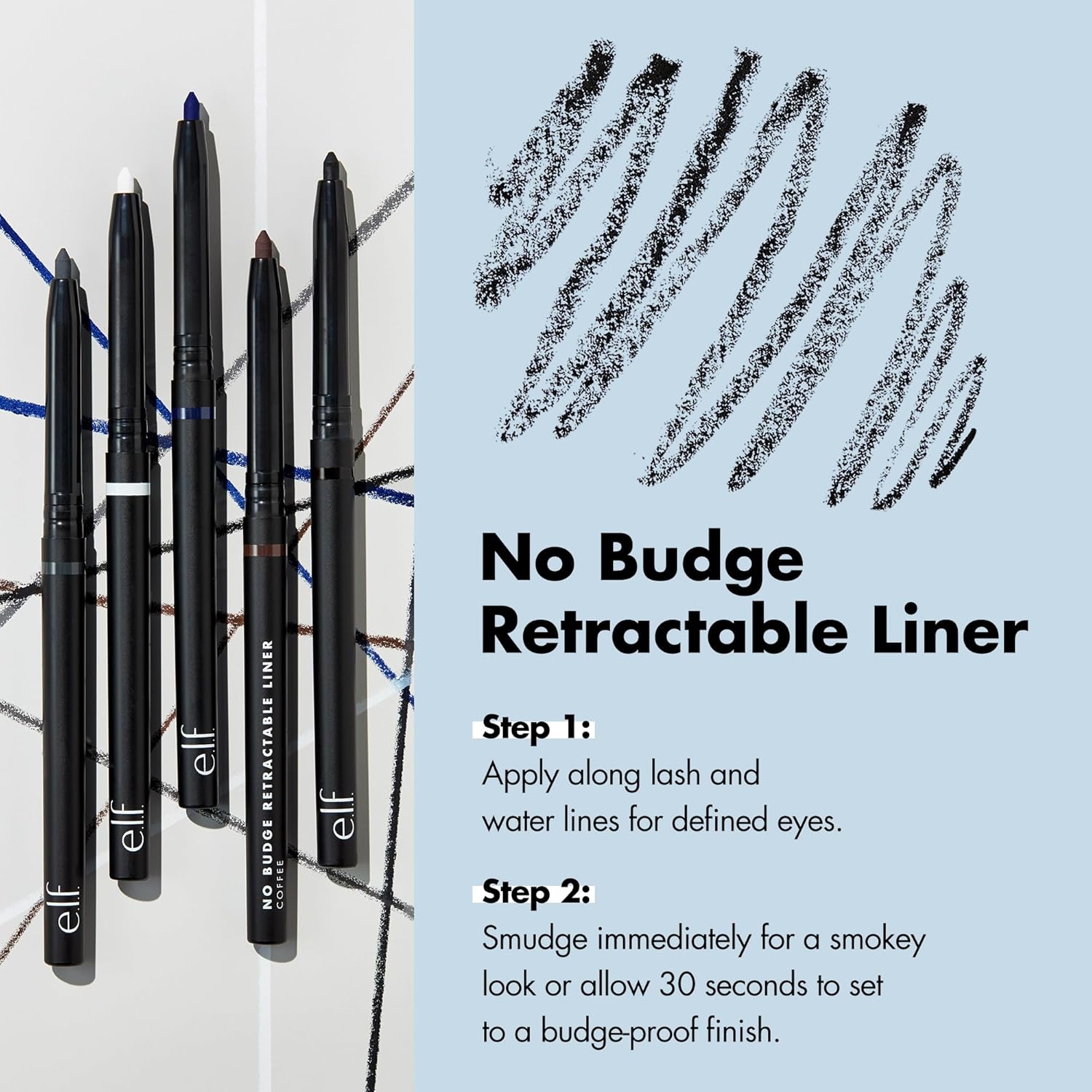 e.l.f. No Budge Retractable Eyeliner - Waterproof & Ultra-Pigmented | Vegan & Cruelty-Free